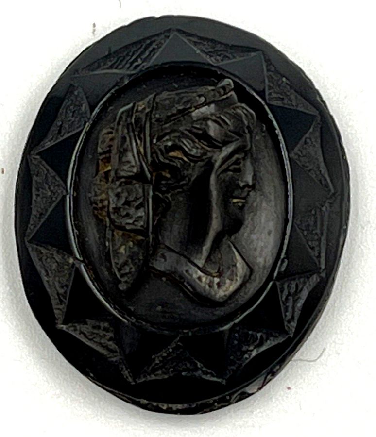 Antique Victorian Whitby Jet Cameo Large Antique High Relief  Hand Carved