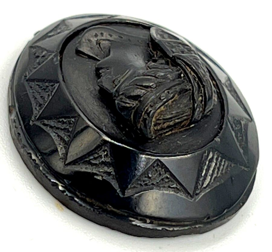 Antique Victorian Whitby Jet Cameo Large Antique High Relief  Hand Carved