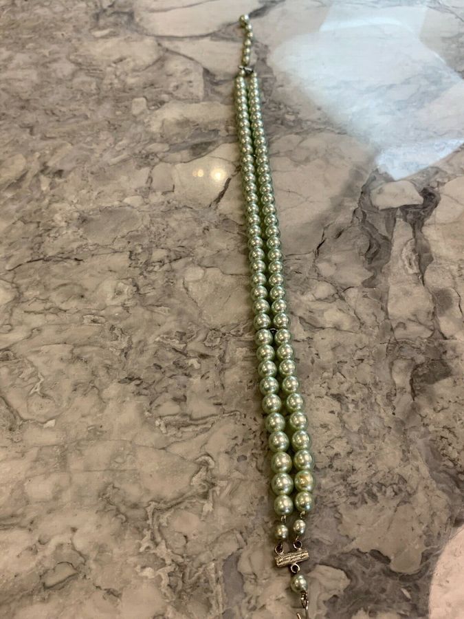 Antique Vintage 1950s pearl Choker Pale Green Double Row