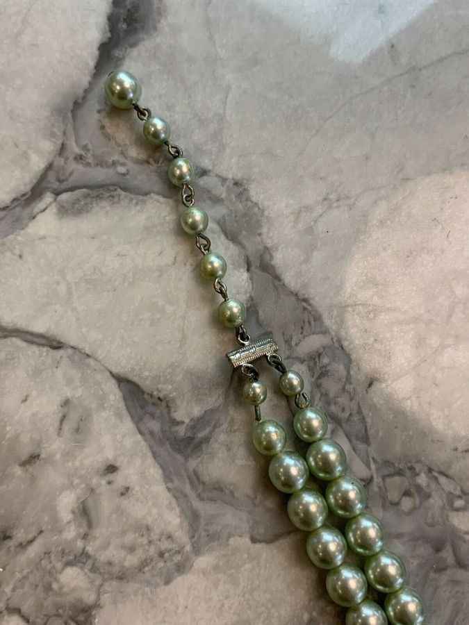 Antique Vintage 1950s pearl Choker Pale Green Double Row