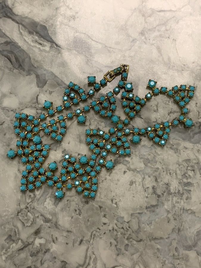 Antique Vintage Art Deco Turquoise Necklace set with many turquoise stones Czech