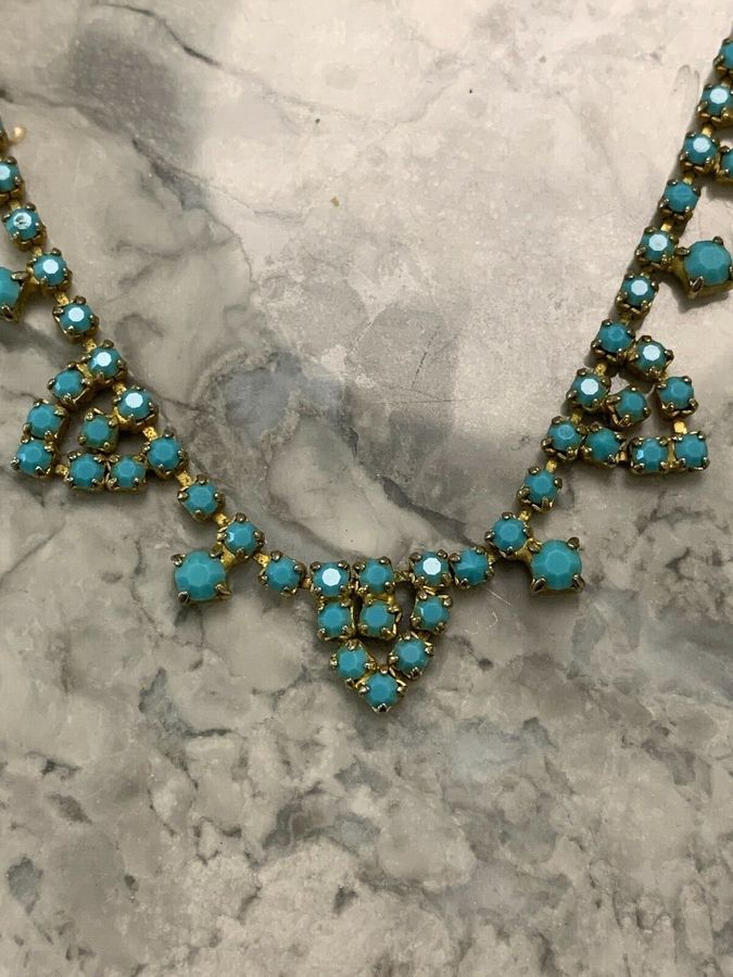 Antique Vintage Art Deco Turquoise Necklace set with many turquoise stones Czech