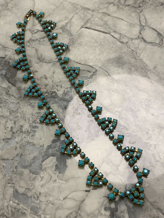 Antique Vintage Art Deco Turquoise Necklace set with many turquoise stones Czech