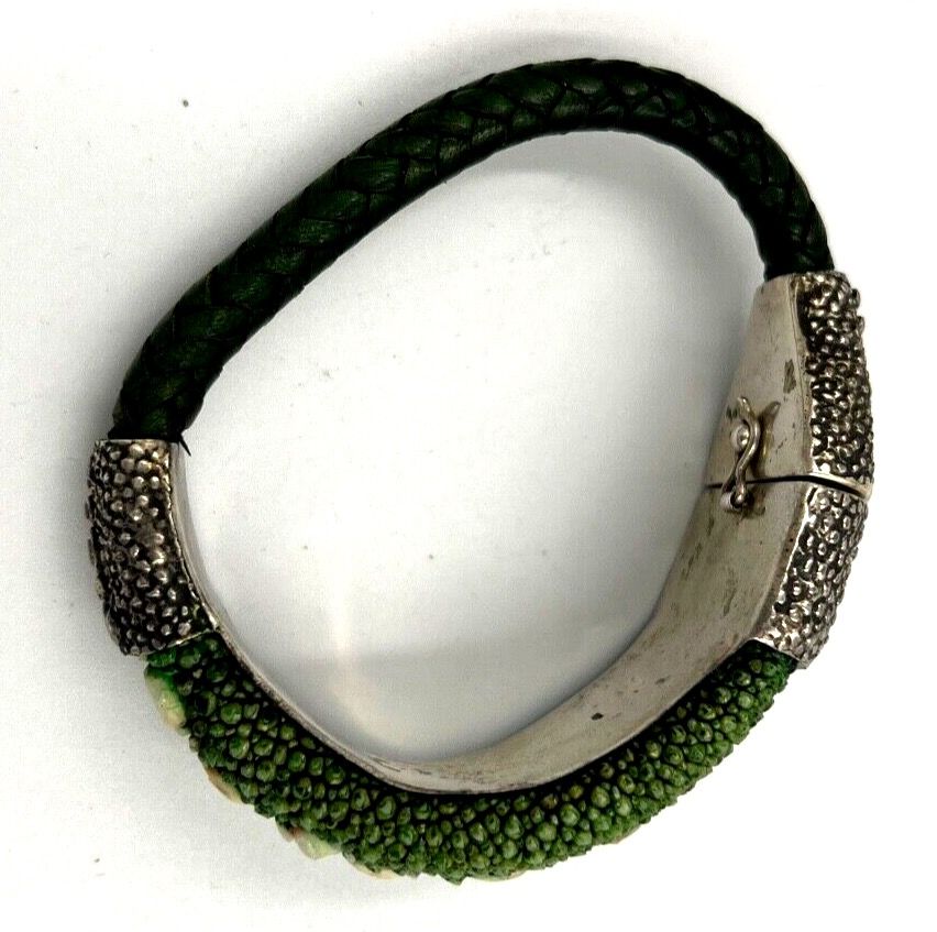 Antique LOU GUERIN Bangle Solid Silver Shagreen Bracelet