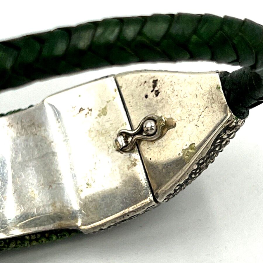 Antique LOU GUERIN Bangle Solid Silver Shagreen Bracelet