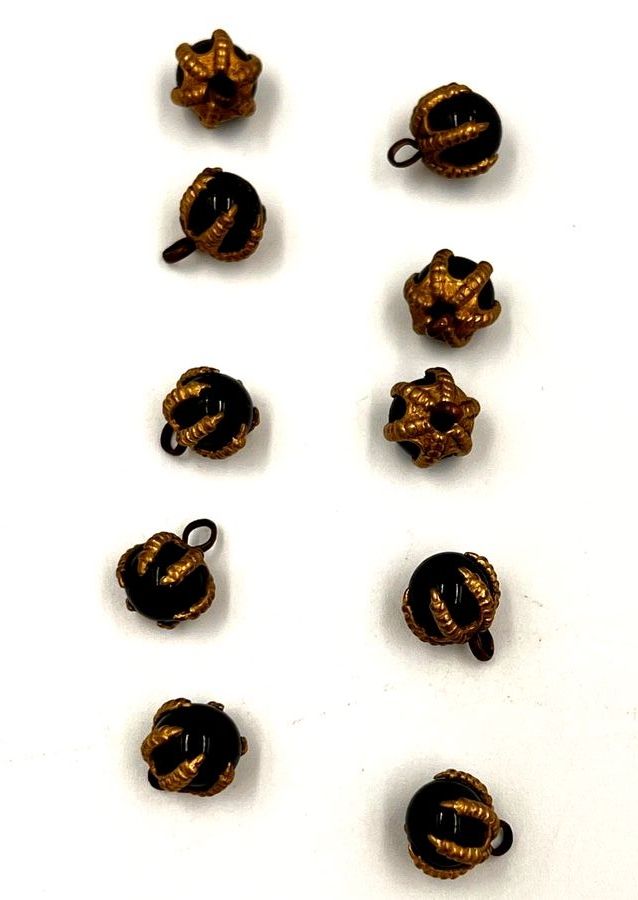 Antique Rare Antique Onyx & Brass Ball & Claw Buttons Set of 10 Circa 1880