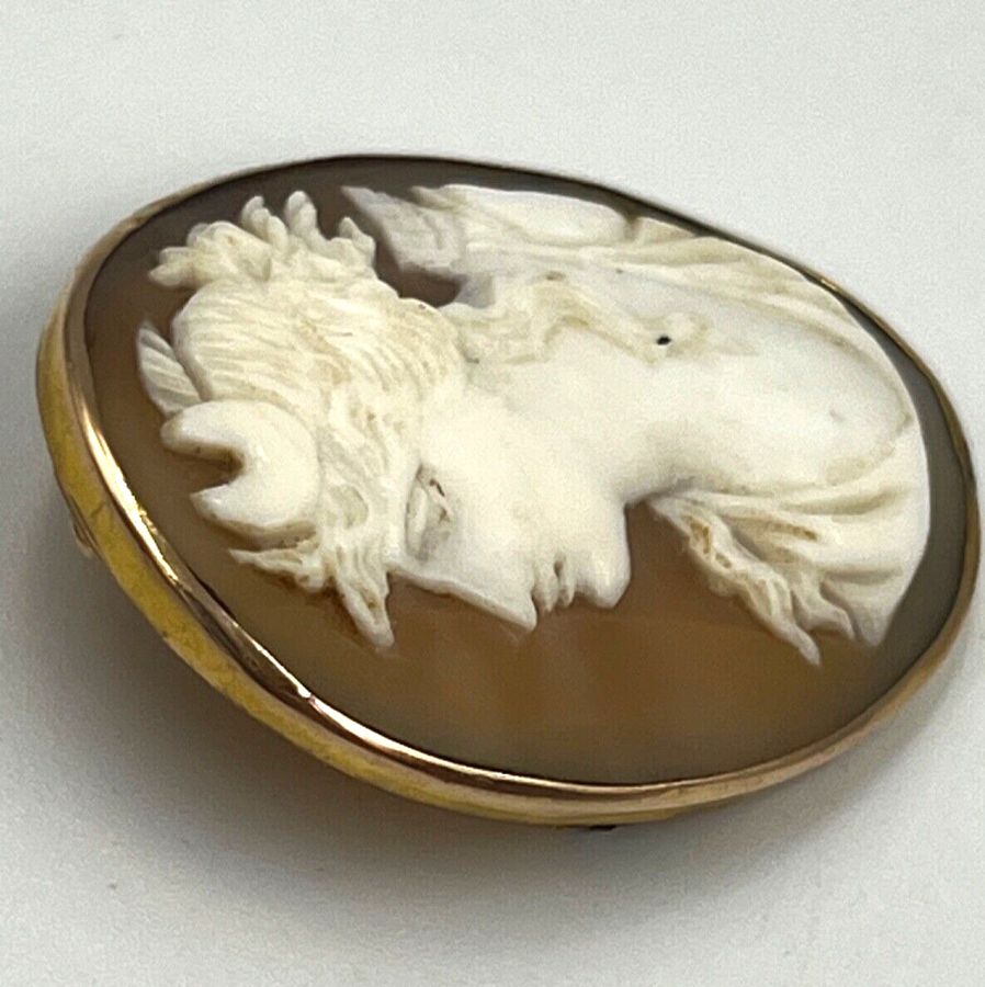 Antique Antique Victorian High Carat Gold Natural Shell Cameo Brooch Hand Carved Italian