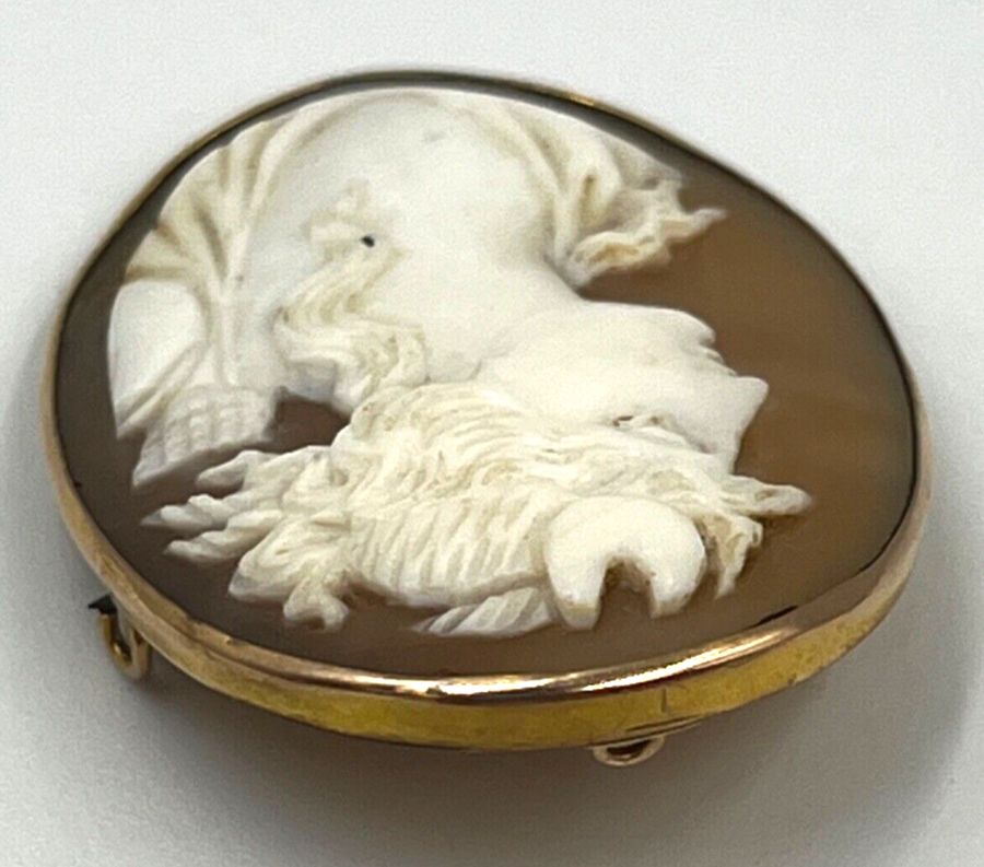 Antique Antique Victorian High Carat Gold Natural Shell Cameo Brooch Hand Carved Italian