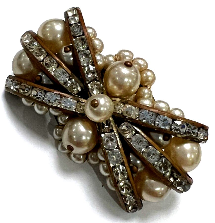 Antique Antique Vintage Art Deco Large 1920s Brooch Pin Set with Pearls and Crystals