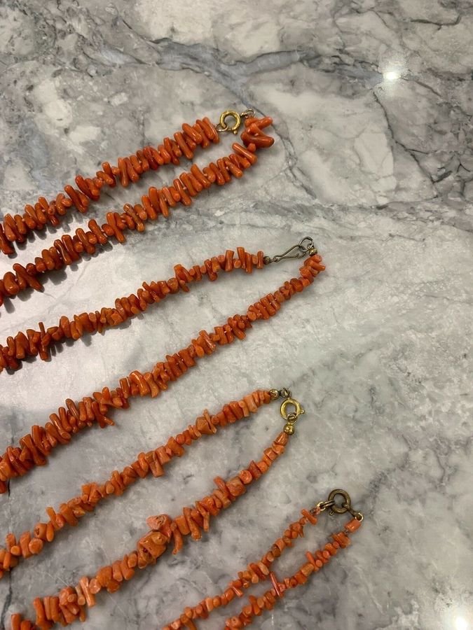 Antique Vintage Coral Italian Necklaces Group of Branch Coral sold together 101 Grams