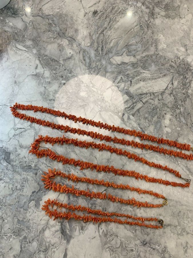 Antique Vintage Coral Italian Necklaces Group of Branch Coral sold together 101 Grams