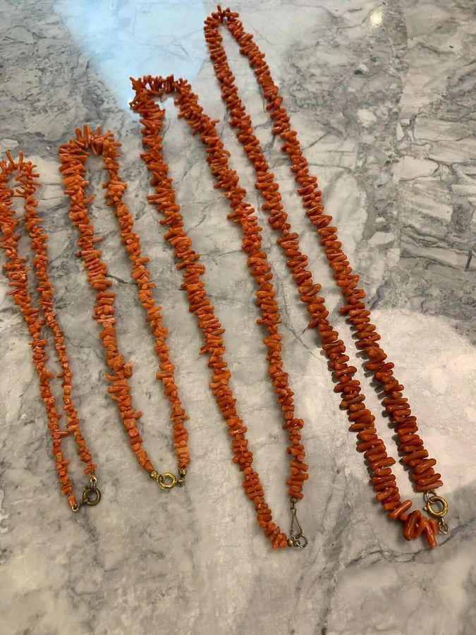 Antique Vintage Coral Italian Necklaces Group of Branch Coral sold together 101 Grams