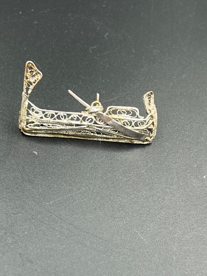 Antique Vintage Silver Venetian Boat Gondola Filigree