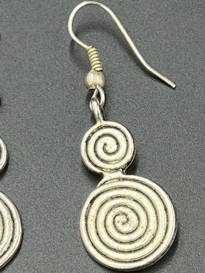 Antique Vintage Solid Silver Earrings Pierced Ears Dangle Drop Spirals