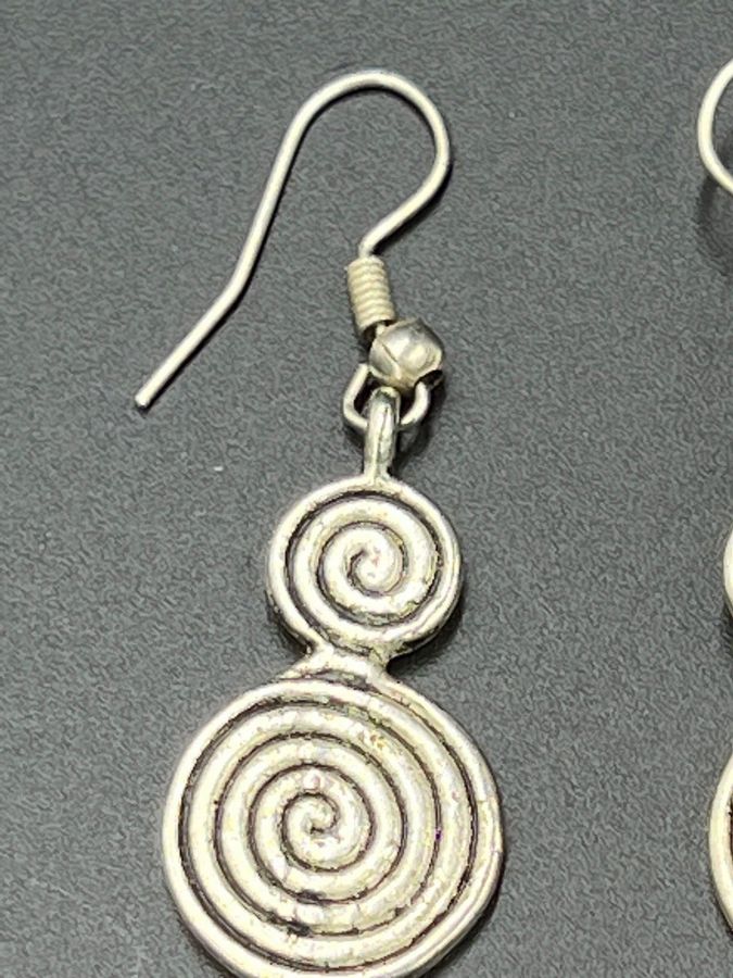 Antique Vintage Solid Silver Earrings Pierced Ears Dangle Drop Spirals