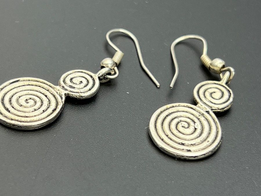 Antique Vintage Solid Silver Earrings Pierced Ears Dangle Drop Spirals