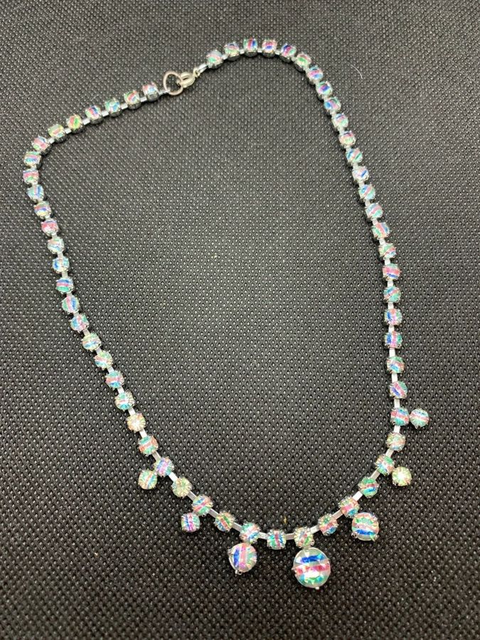 Antique Vintage Art Deco Diamante Necklace Costume 1920s 1930s Evening Pendant Necklace