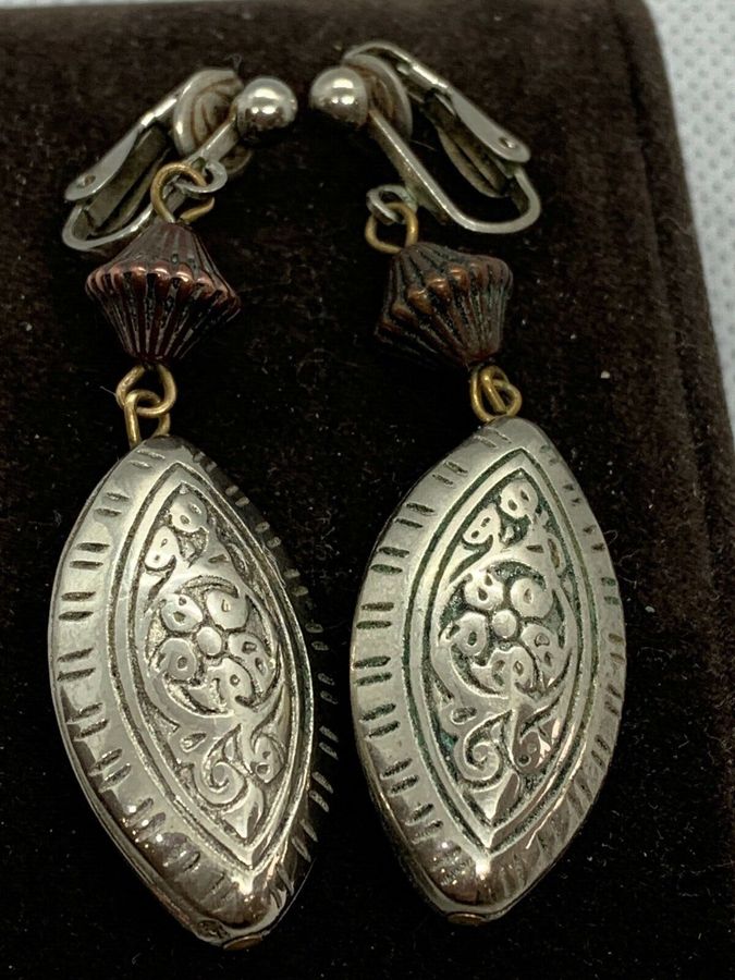 Antique Antique Vintage Art Deco Silver Plated  Drop Earrings 1920s