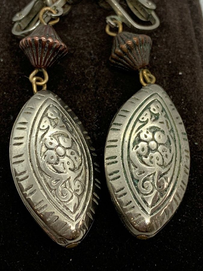 Antique Antique Vintage Art Deco Silver Plated  Drop Earrings 1920s