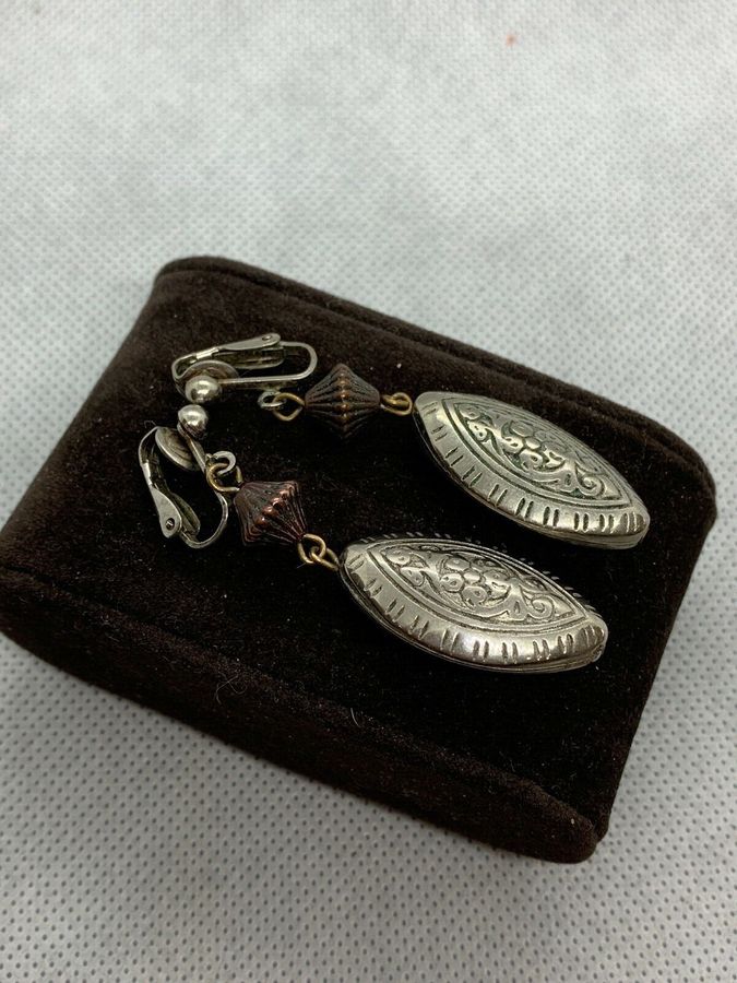 Antique Antique Vintage Art Deco Silver Plated  Drop Earrings 1920s