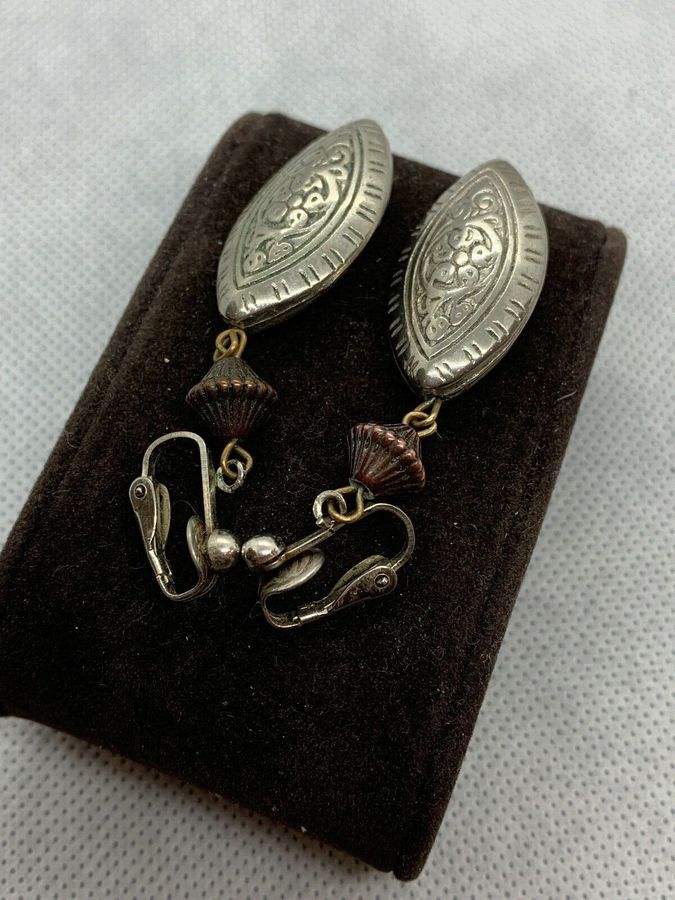 Antique Antique Vintage Art Deco Silver Plated  Drop Earrings 1920s