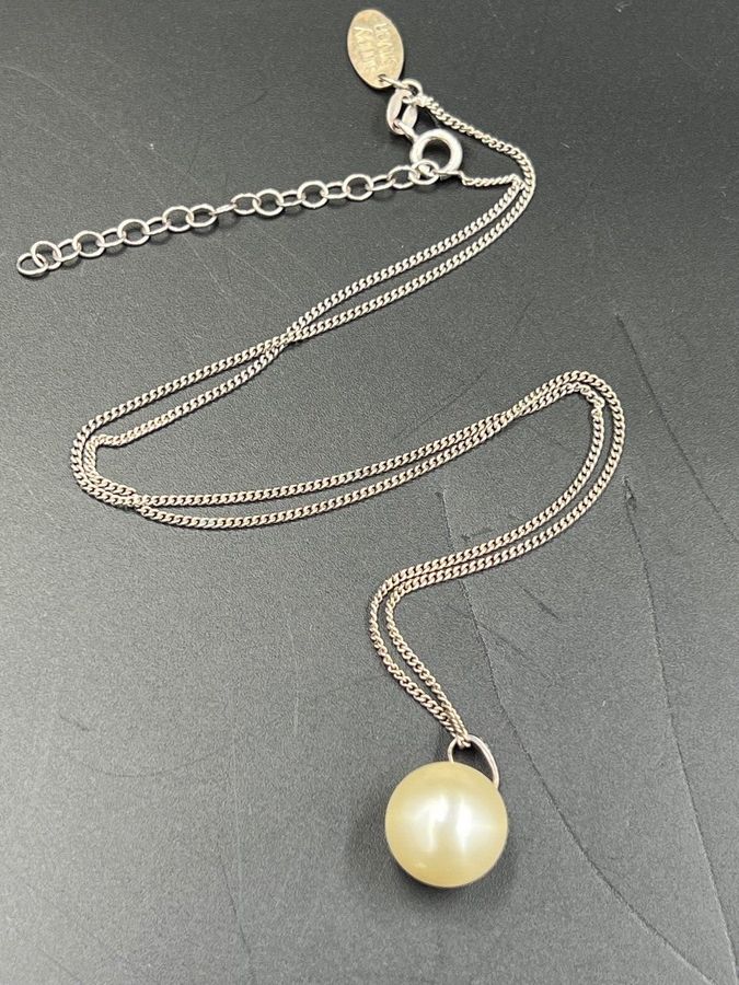 Antique Solid 925 Silver & Faux Pearl Pendant Vintage on  925  Chain