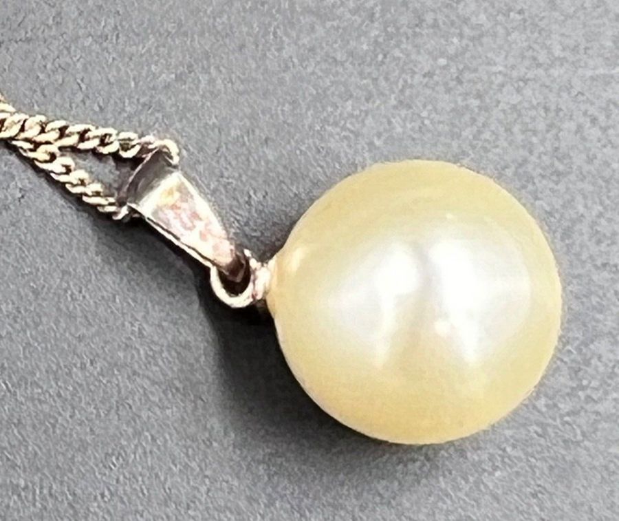 Antique Solid 925 Silver & Faux Pearl Pendant Vintage on  925  Chain