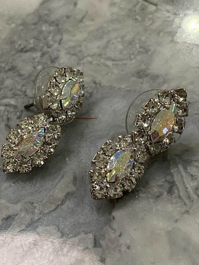 Antique Vintage Art Deco Diamante Articulated Earrings