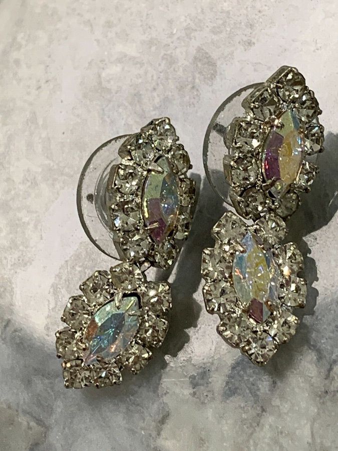 Antique Vintage Art Deco Diamante Articulated Earrings