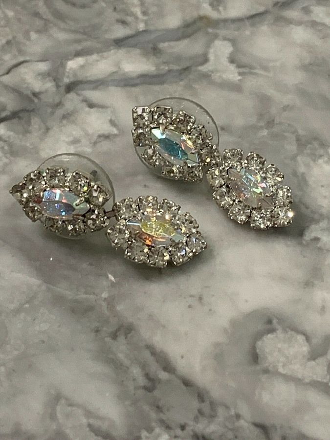 Antique Vintage Art Deco Diamante Articulated Earrings