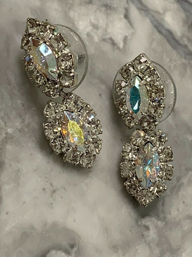 Antique Vintage Art Deco Diamante Articulated Earrings