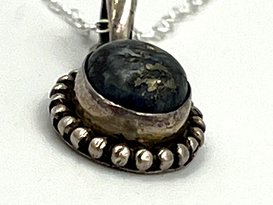 Antique Antique Lapis Lazuli Pendant Hallmarked Set in Silver on a Silver Chain