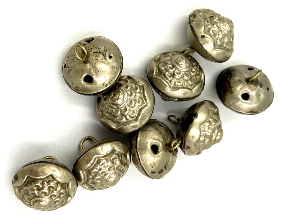 Antique Antique Vintage White Metal Silver  Buttons x 9 Hand Made