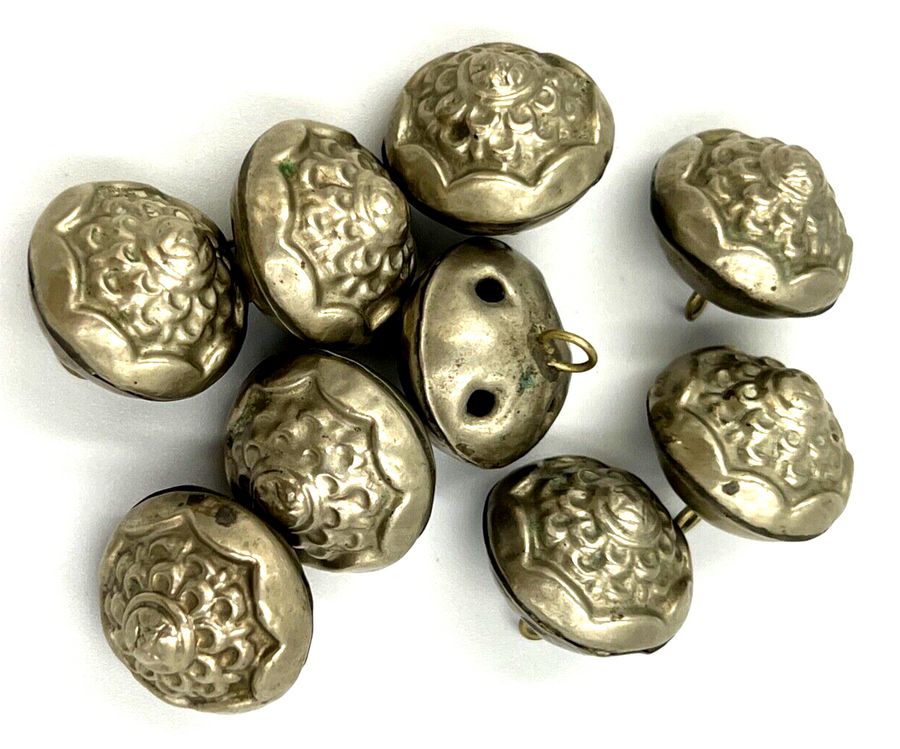 Antique Antique Vintage White Metal Silver  Buttons x 9 Hand Made