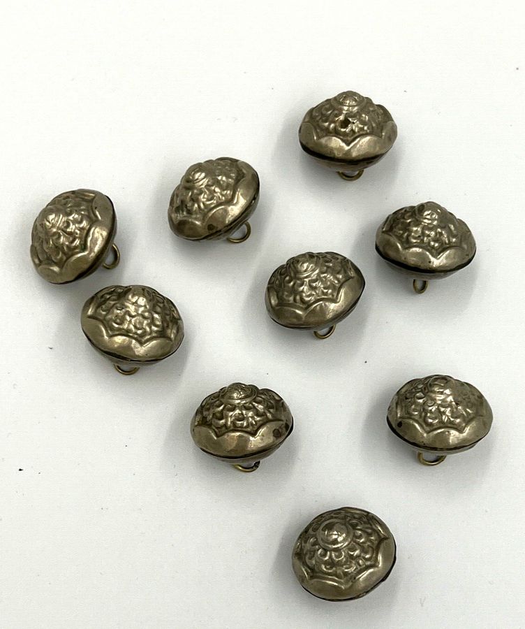 Antique Antique Vintage White Metal Silver  Buttons x 9 Hand Made