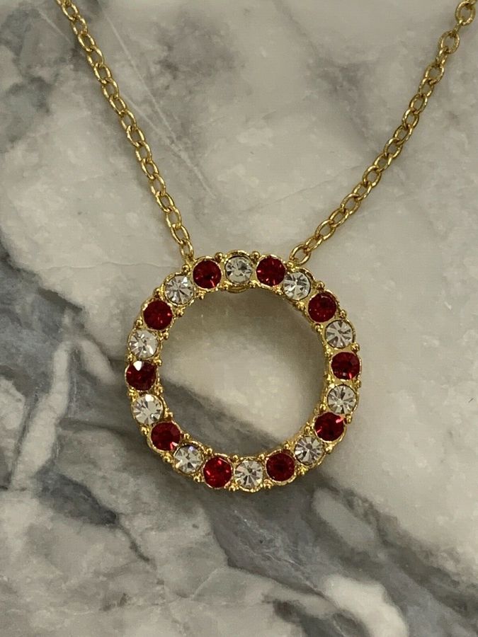 Antique Vintage Art Deco Necklace and Earrings set with Czech Red and Clear Gold Plated