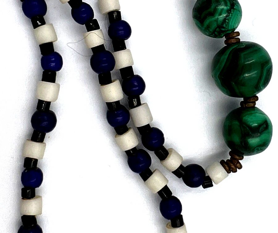 Antique Antique Necklace Malachite and Czech Blue Czech Coral Art Deco 1920s Long