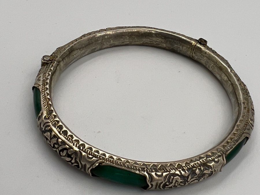 Antique Antique Chinese Bracelet Bangle White Metal Glass Interior Rare and Unusual