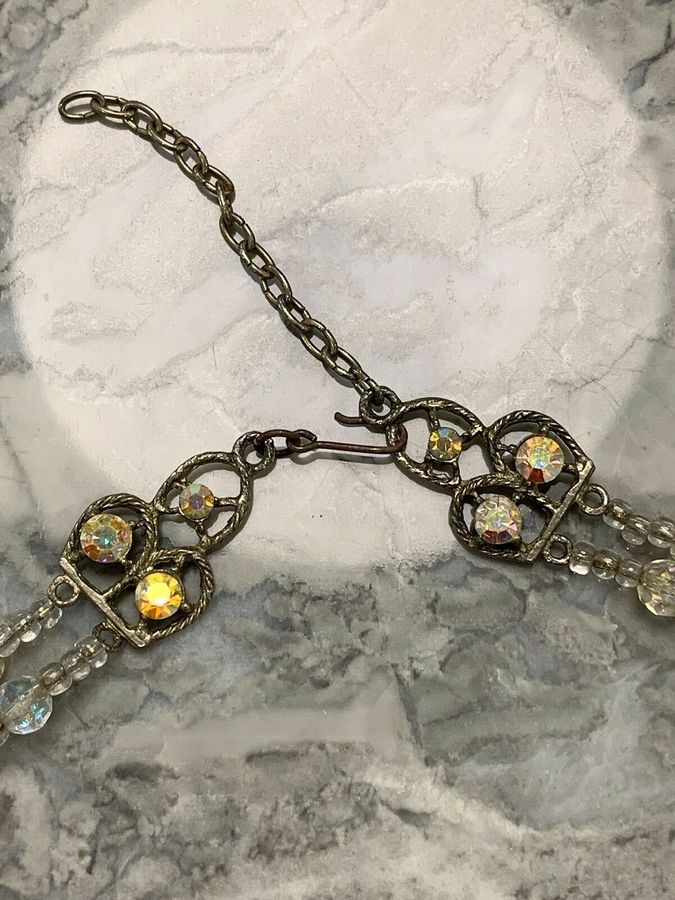 Antique Vintage Art Deco Rock Crystal Double Row Necklace Choker Faceted