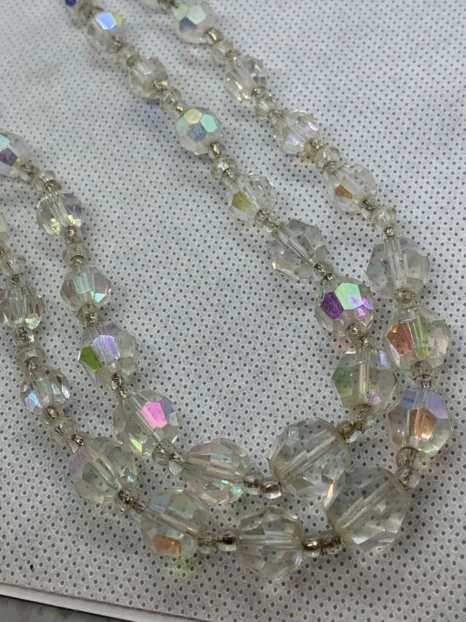 Antique Vintage Art Deco Rock Crystal Double Row Necklace Choker Faceted