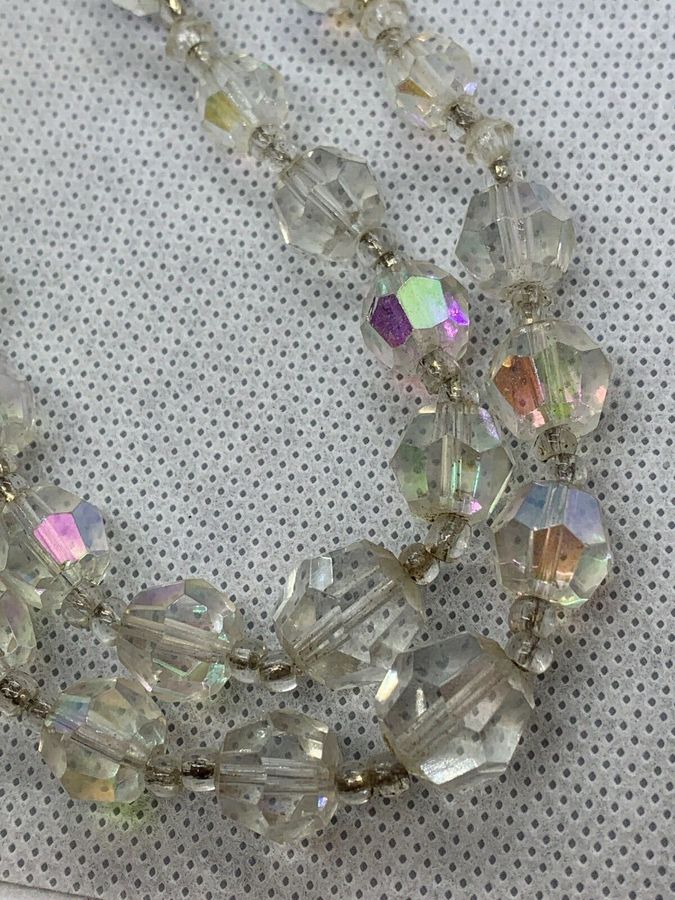 Antique Vintage Art Deco Rock Crystal Double Row Necklace Choker Faceted