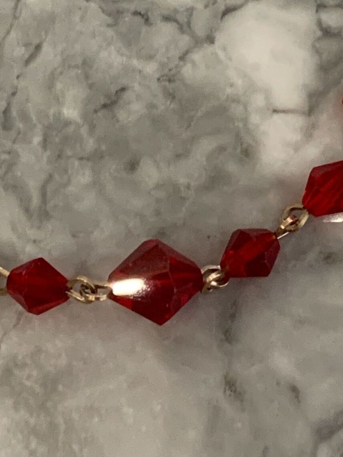 Antique Antique Vintage Art Deco 1920s Ruby Red Czech Necklace Choker Bohemian Faceted