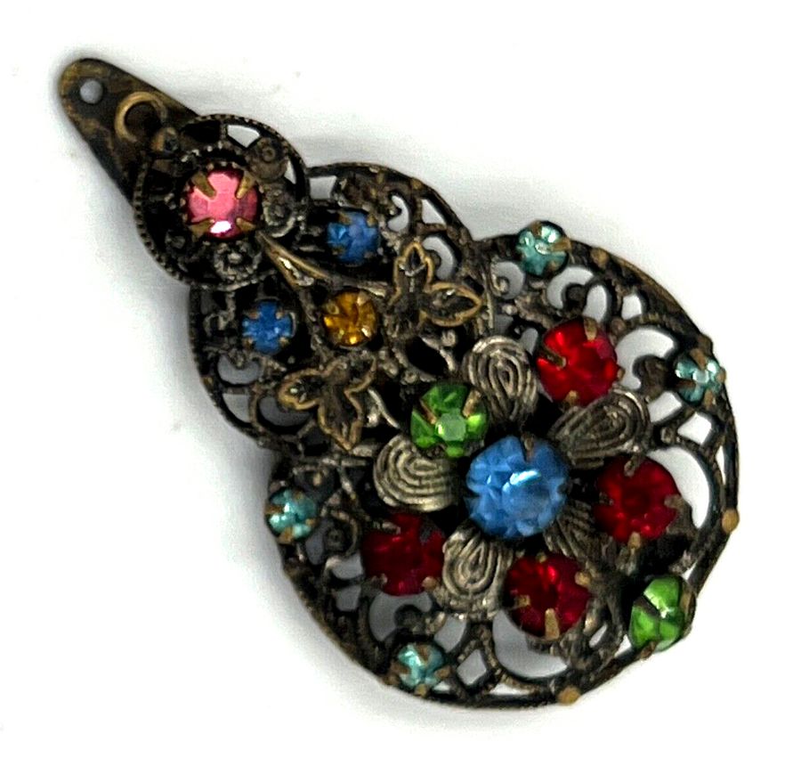 Antique Antique Art Deco Neiger Dress Clip Multicoloured Czech Stones Pear Shaped Clip