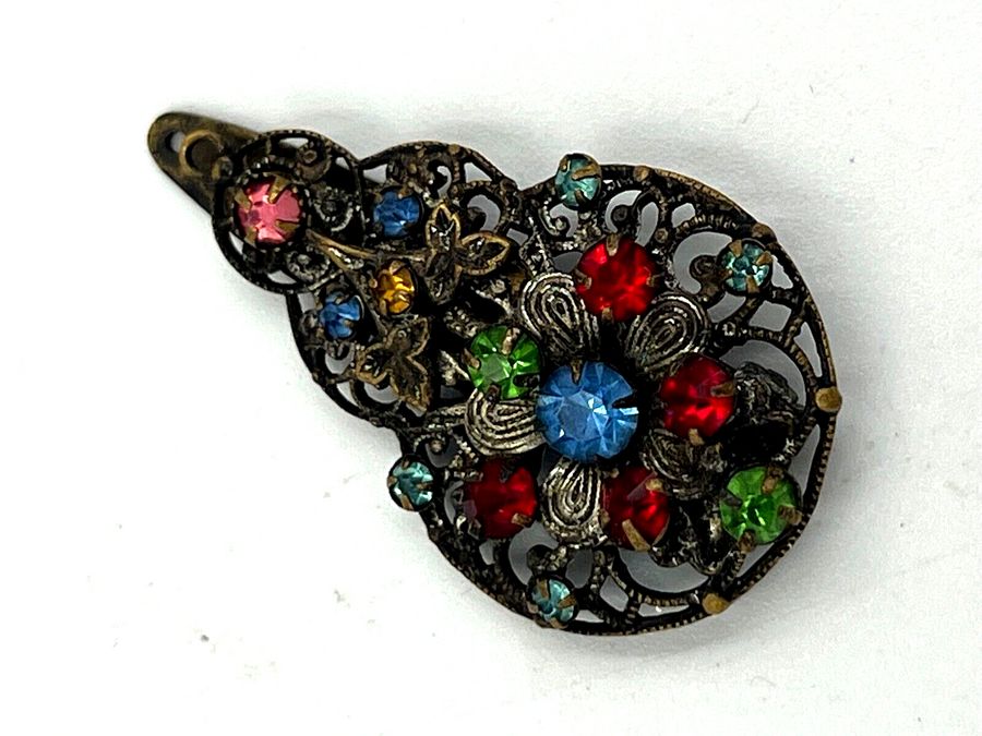 Antique Antique Art Deco Neiger Dress Clip Multicoloured Czech Stones Pear Shaped Clip