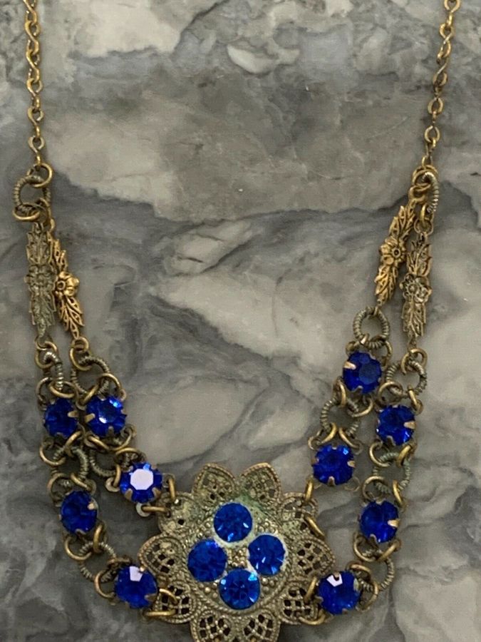 Antique Victorian Czech Blue Revere Necklace Pendant