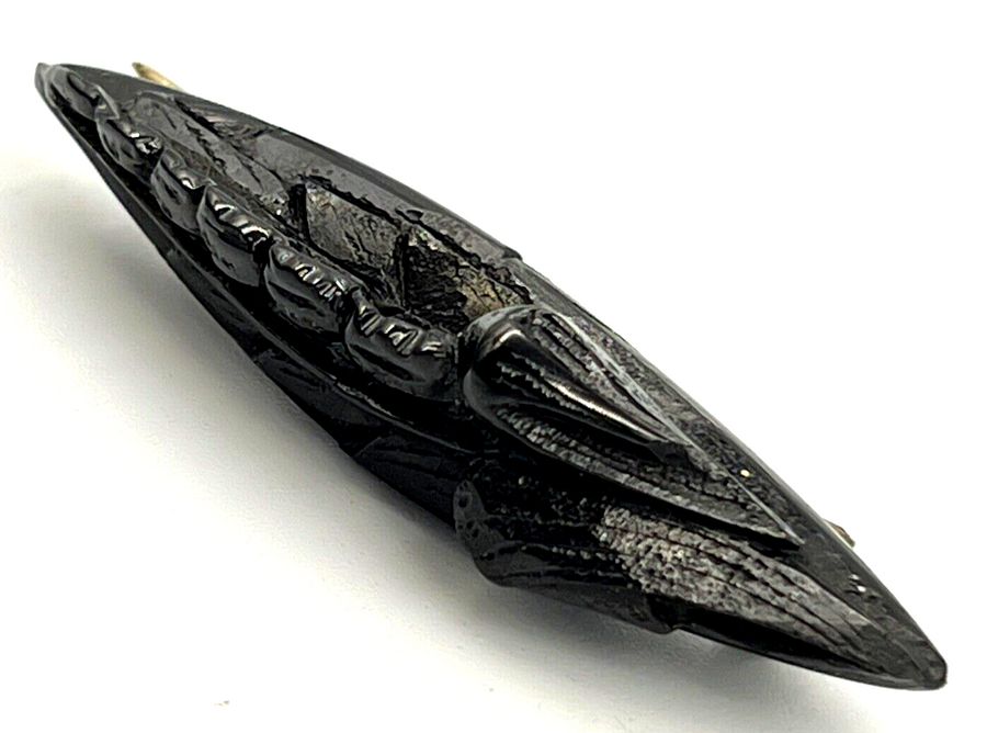 Antique Victorian Whitby Jet Brooch Pin Antique Superbly Hand Carved