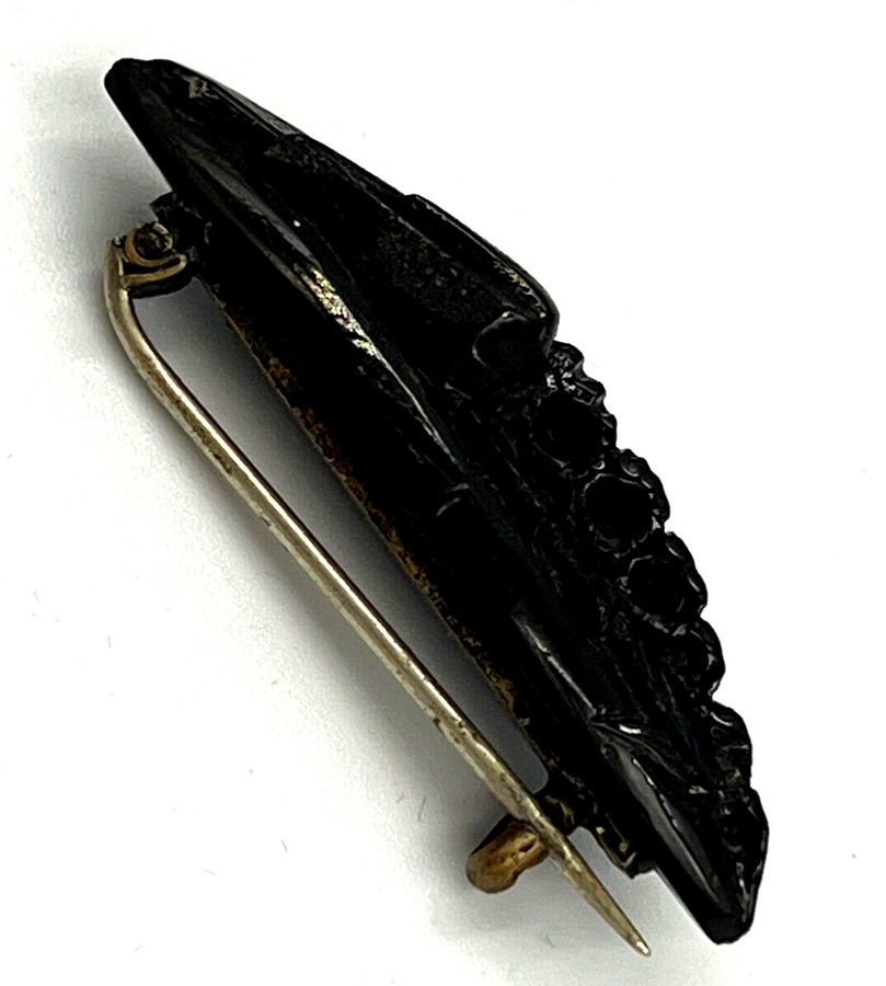 Antique Victorian Whitby Jet Brooch Pin Antique Superbly Hand Carved