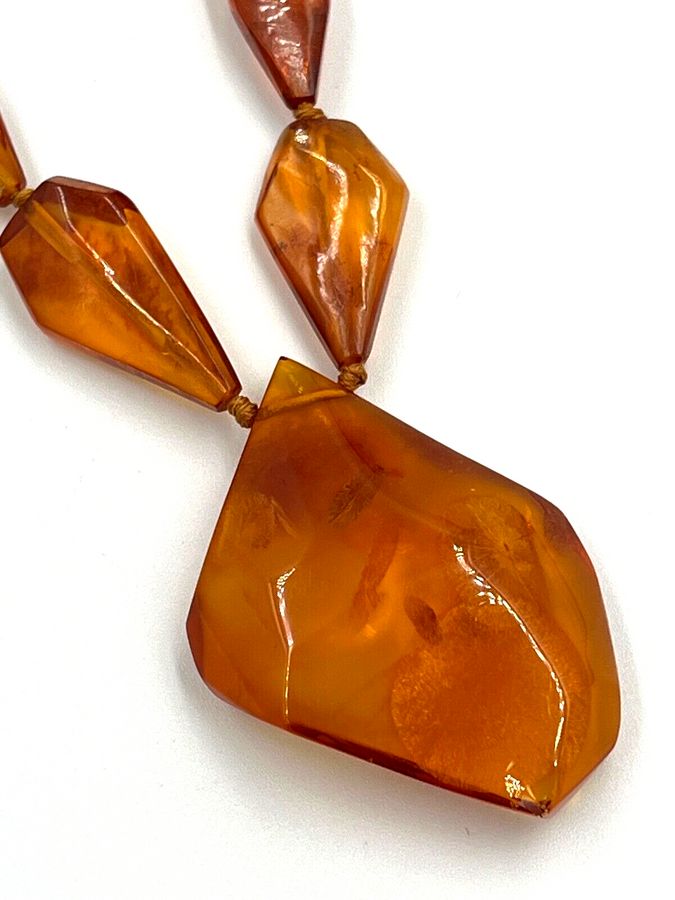 Antique Antique Large Natural Amber Long Necklace Rare Facet Cut