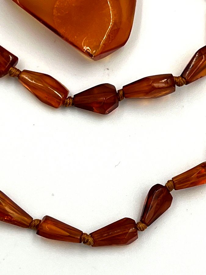 Antique Antique Large Natural Amber Long Necklace Rare Facet Cut