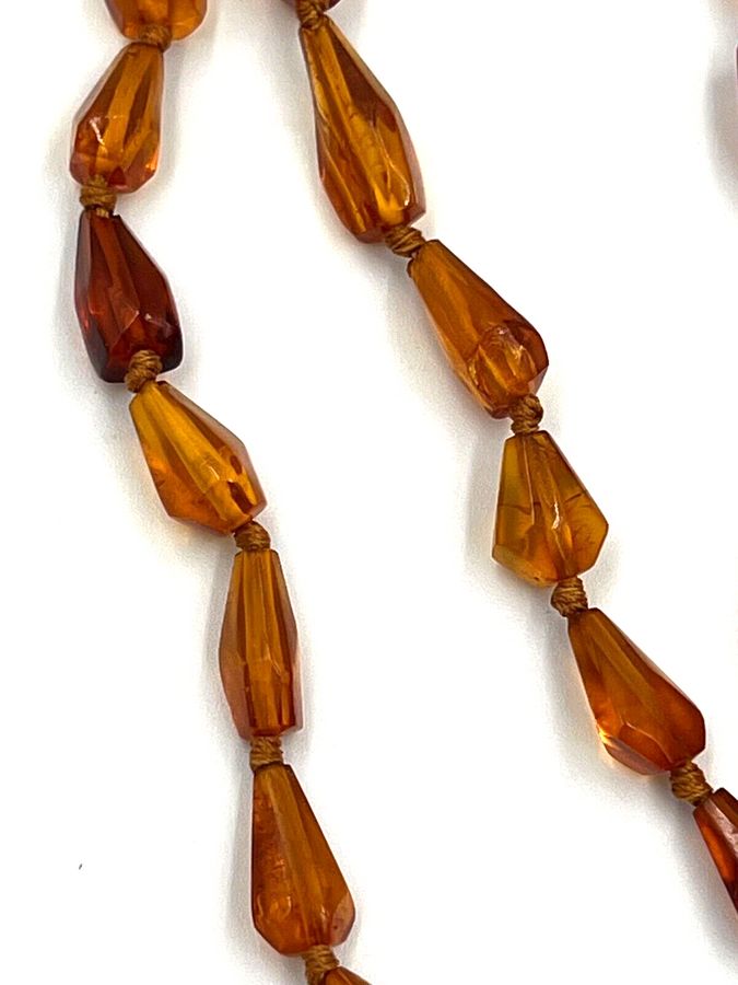 Antique Antique Large Natural Amber Long Necklace Rare Facet Cut